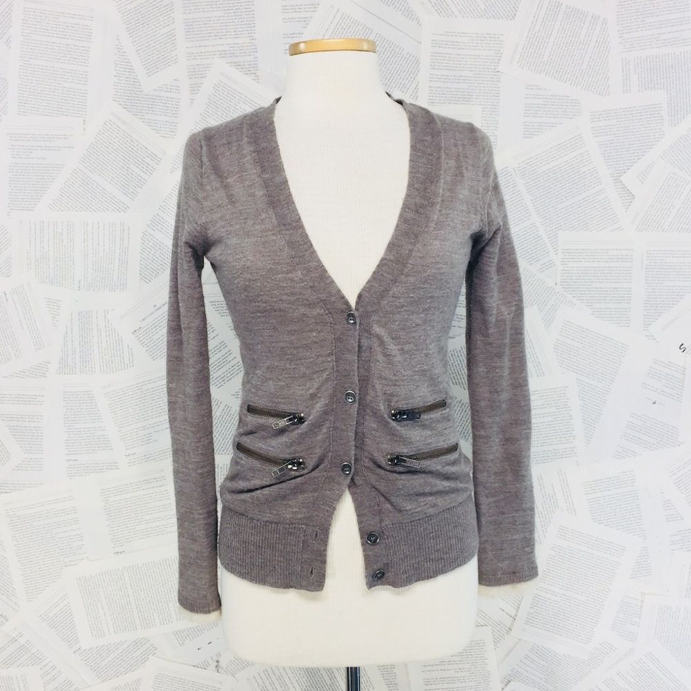 Wallace Jersey Knit Sweater Taupe Zipper Small